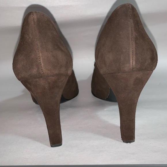 CHANEL size 39.5 brown suede block heel PUMPS w/quilted cap toe - Picture 5 of 9